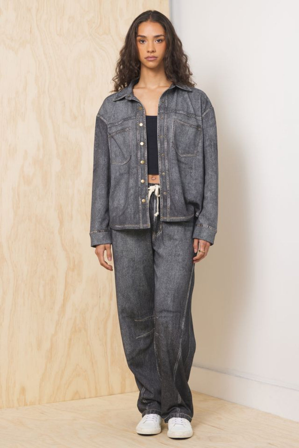 Vintage Havana | Denim Fleece 2-Piece Set