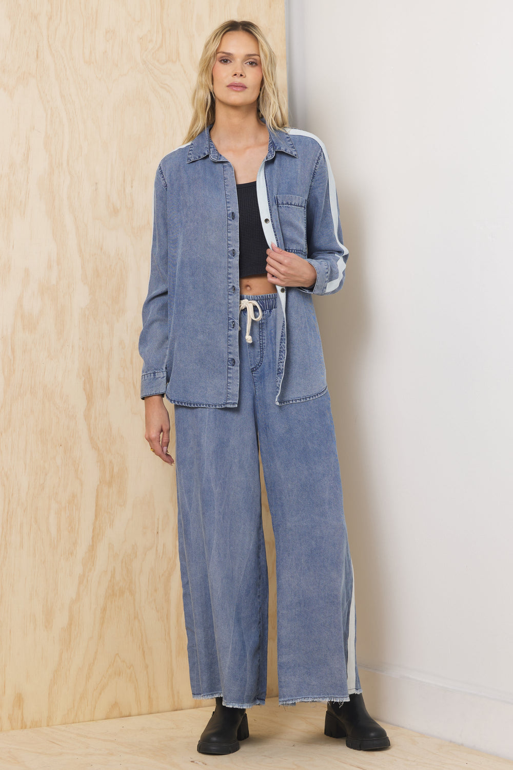 Vintage Havana | Washed Denim Tencel 2-Piece Set