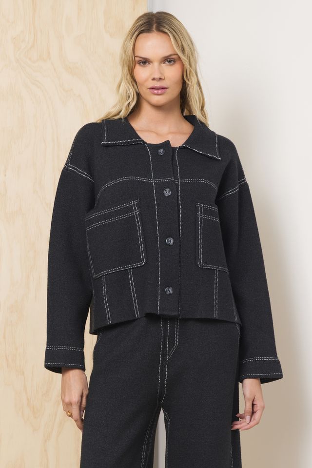 Vintage Havana | Black Sweater w/ Contrast Stitching 2-Piece Set