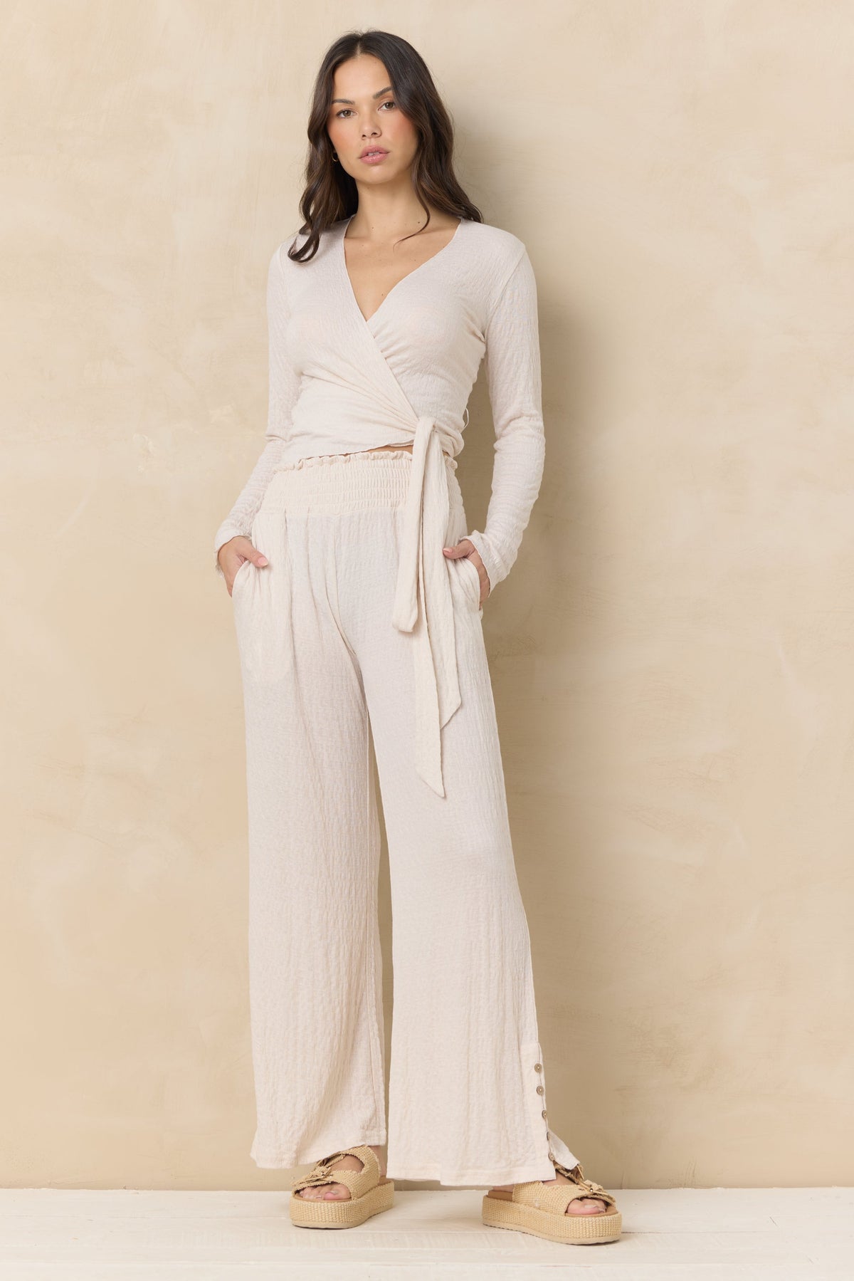Vintage Havana | Crinkle Knit Wide Leg Pants