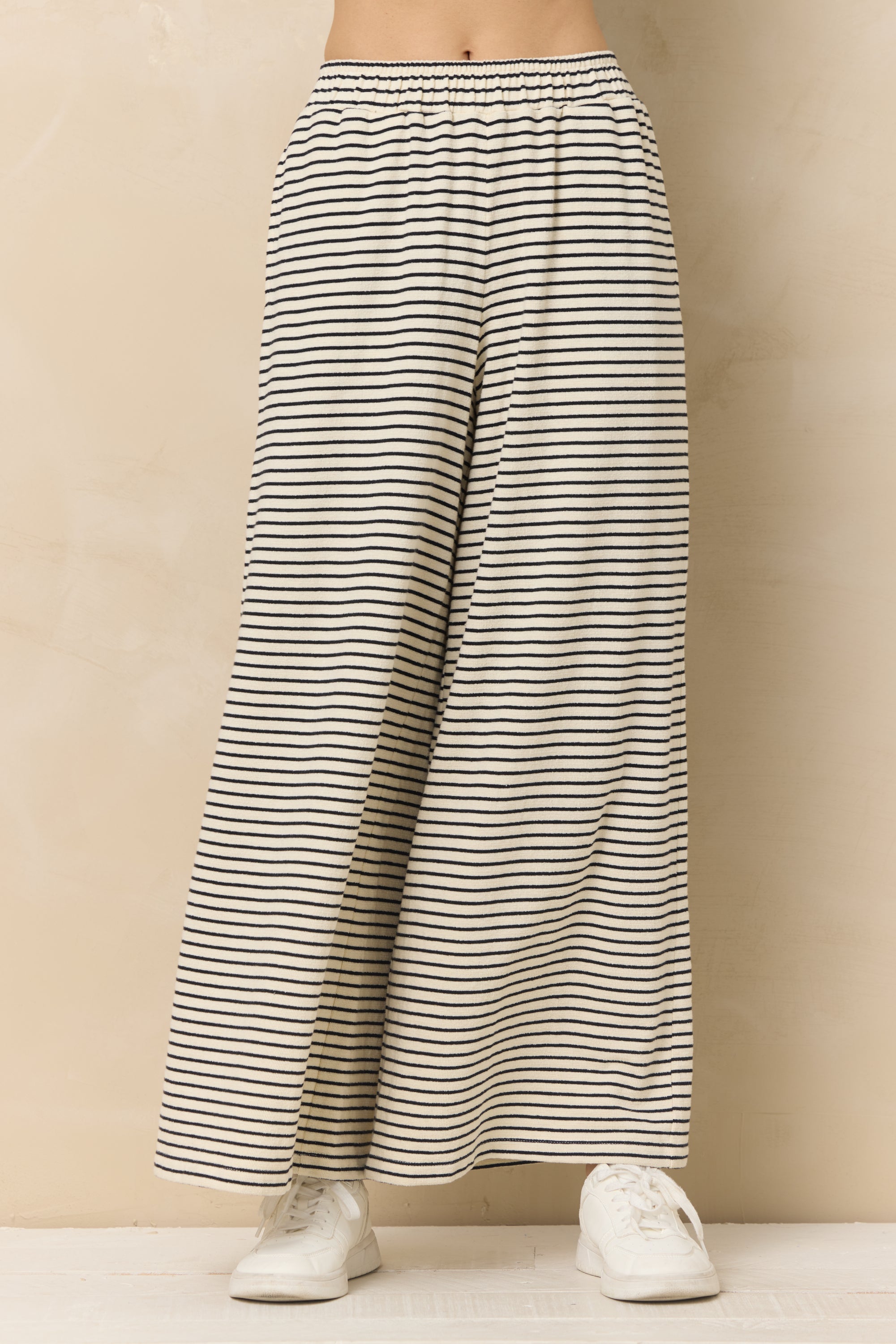 Vintage Havana | Striped French Terry Cloth Wide Leg Pant