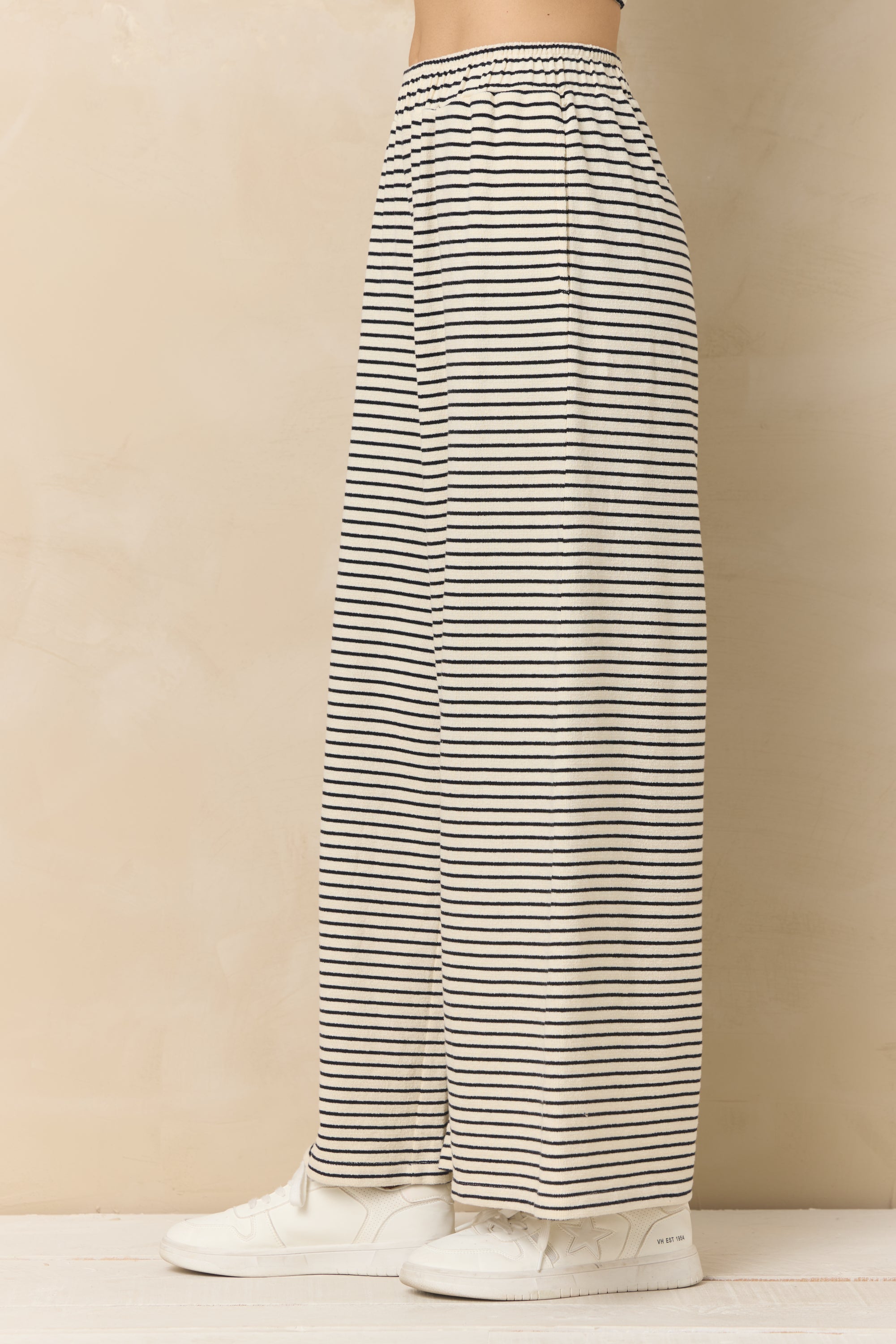 Vintage Havana | Striped French Terry Cloth Wide Leg Pant