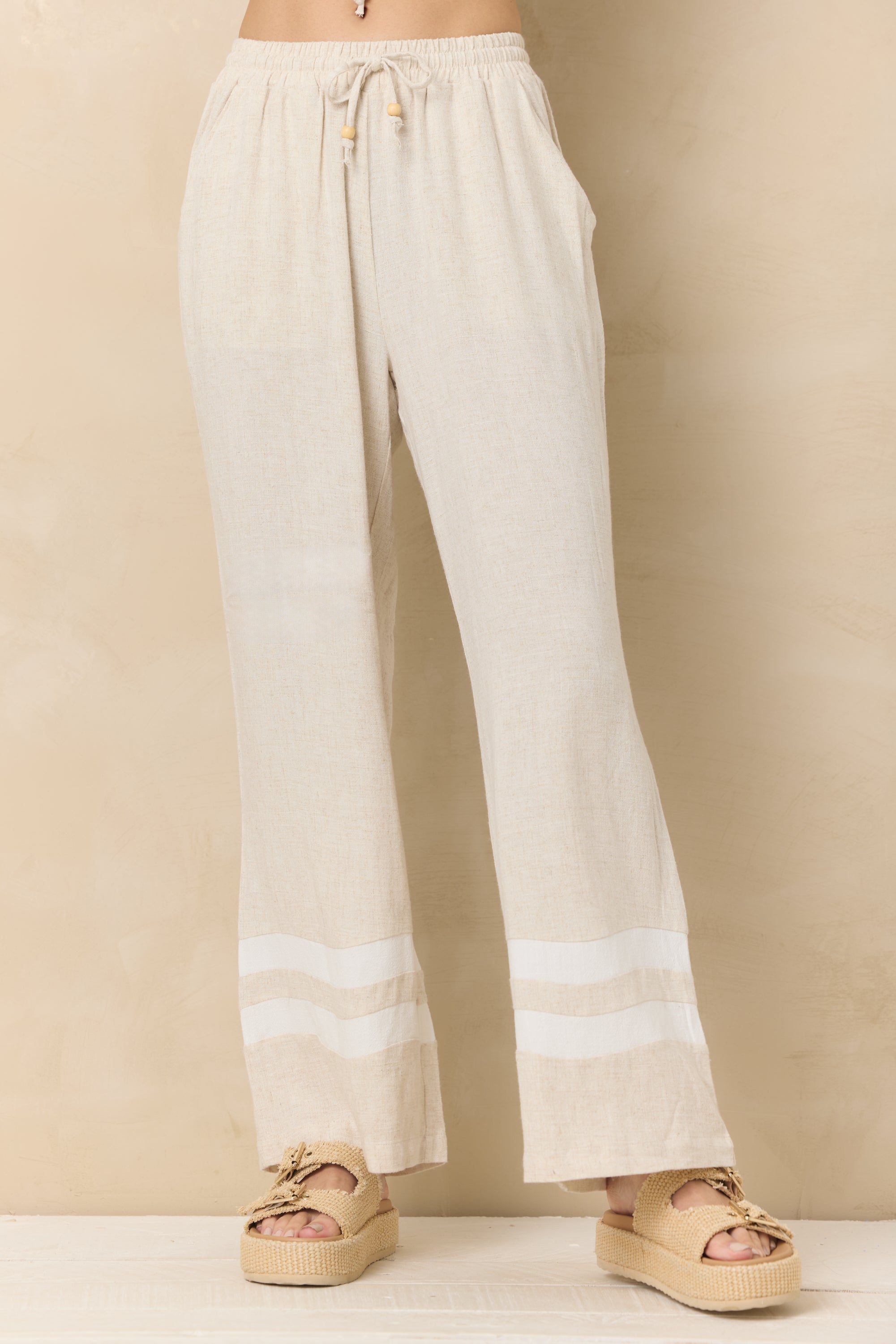 Vintage Havana | Linen Blend Wide Leg Pant with Contrast Stripe