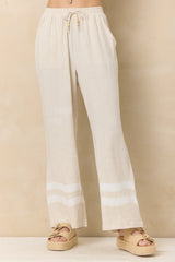 Vintage Havana | Linen Blend Wide Leg Pant with Contrast Stripe