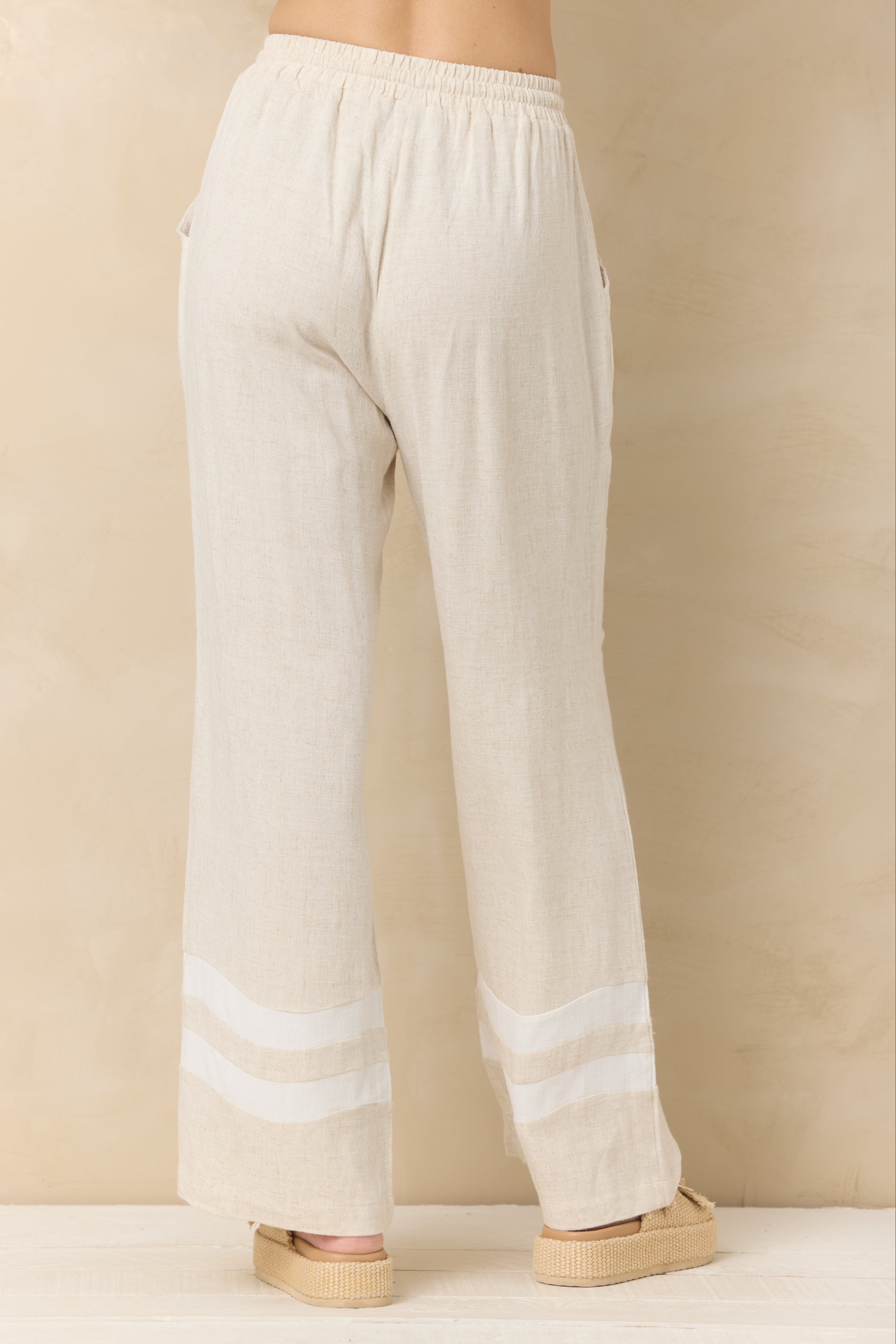 Vintage Havana | Linen Blend Wide Leg Pant with Contrast Stripe
