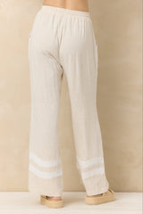 Vintage Havana | Linen Blend Wide Leg Pant with Contrast Stripe