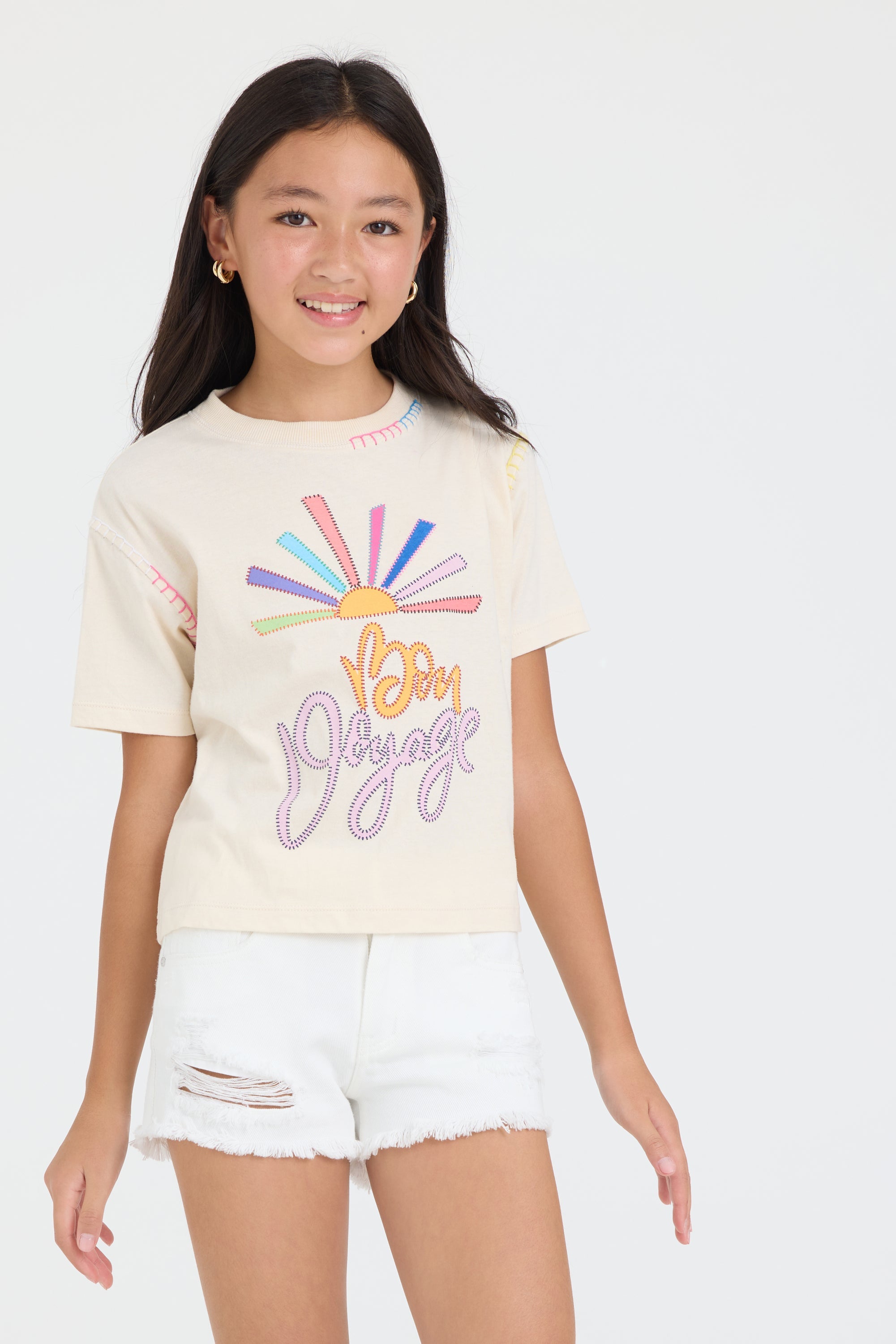 Vintage Havana | Kids Distressed Denim Short with Embroidered Pocket