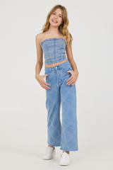 Vintage Havana | Kids Denim Blue Rope Stitch Wide Leg Pant