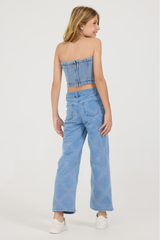 Vintage Havana | Kids Denim Blue Rope Stitch Wide Leg Pant