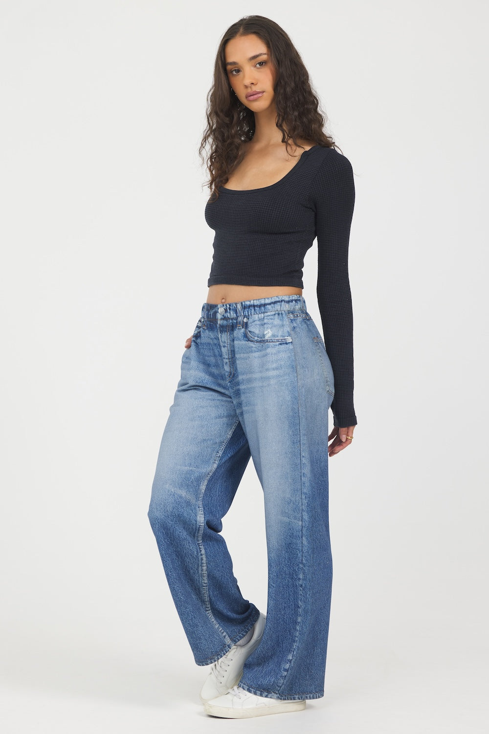 Vintage Havana | Denim Fleece Wide Leg Pant