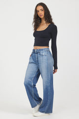 Vintage Havana | Denim Fleece Wide Leg Pant