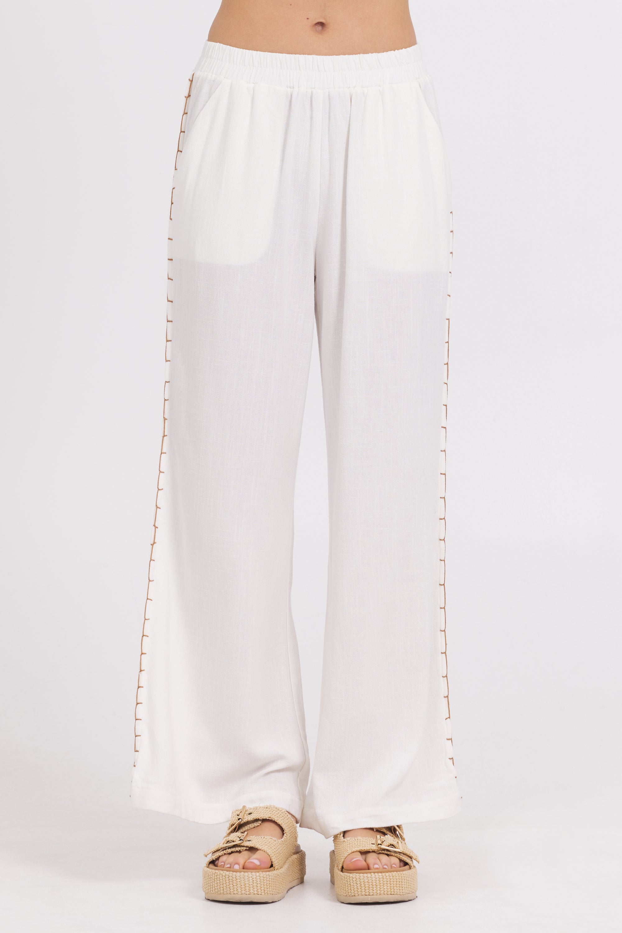 Vintage Havana | Washed Linen Wide Leg Pants w/ Whip Stitch
