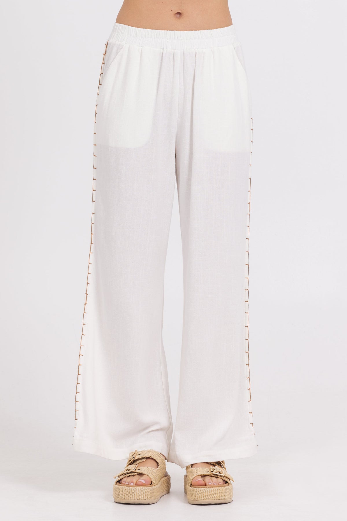 Vintage Havana | Washed Linen Wide Leg Pants w/ Whip Stitch
