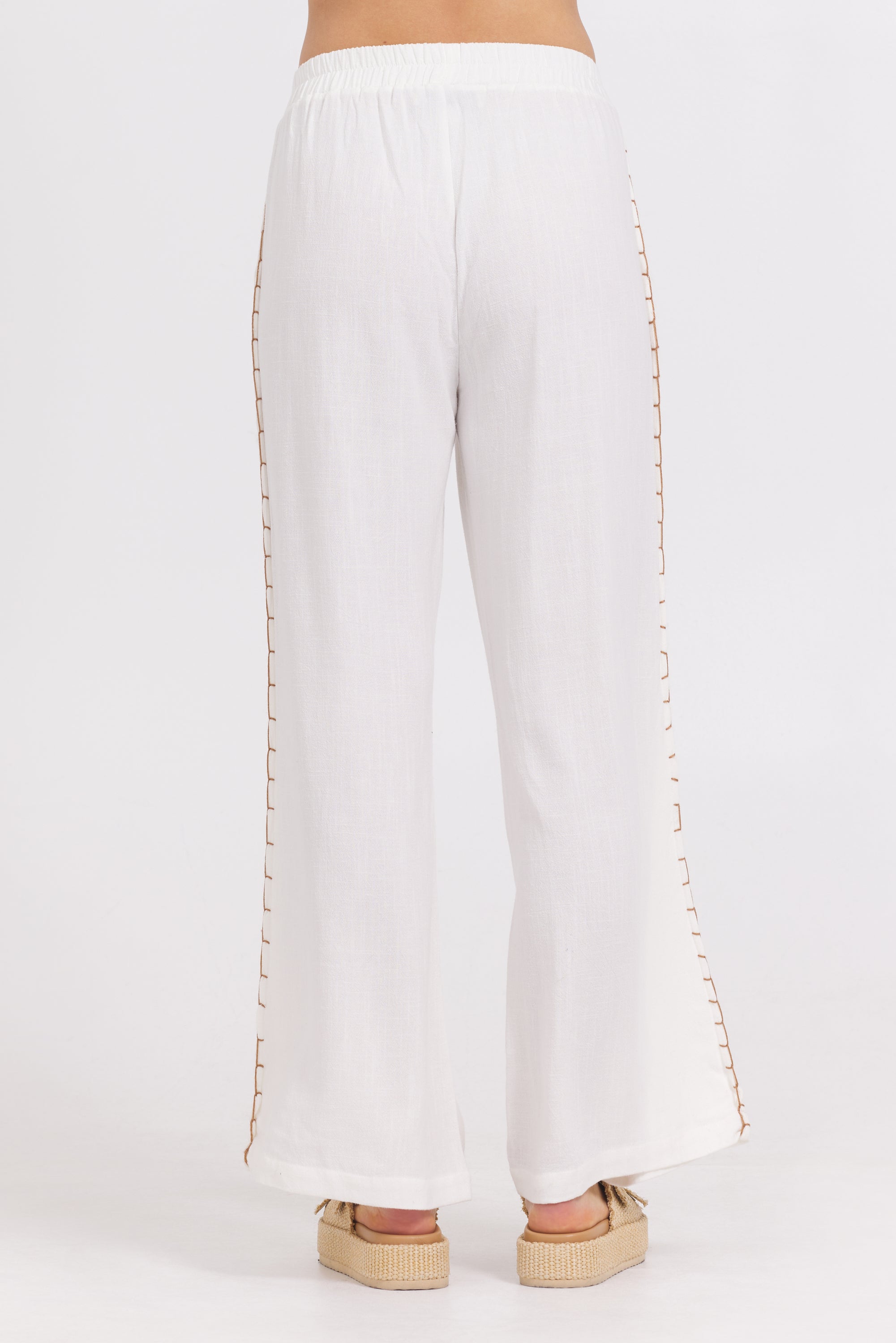 Vintage Havana | Washed Linen Wide Leg Pants w/ Whip Stitch