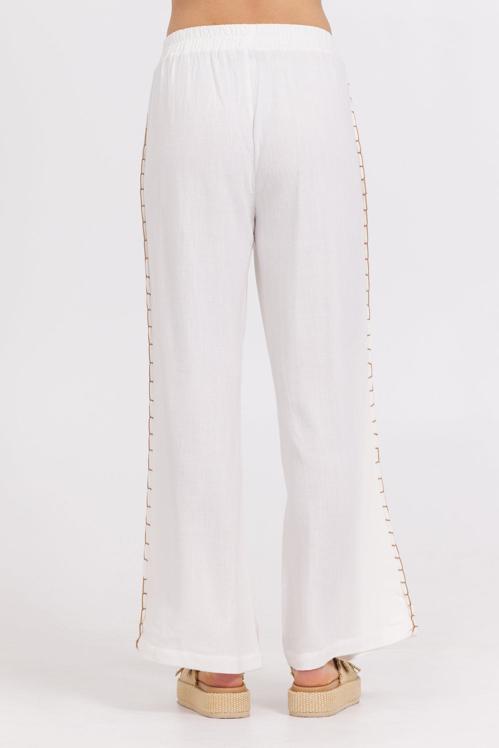 Vintage Havana | Washed Linen Wide Leg Pants w/ Whip Stitch