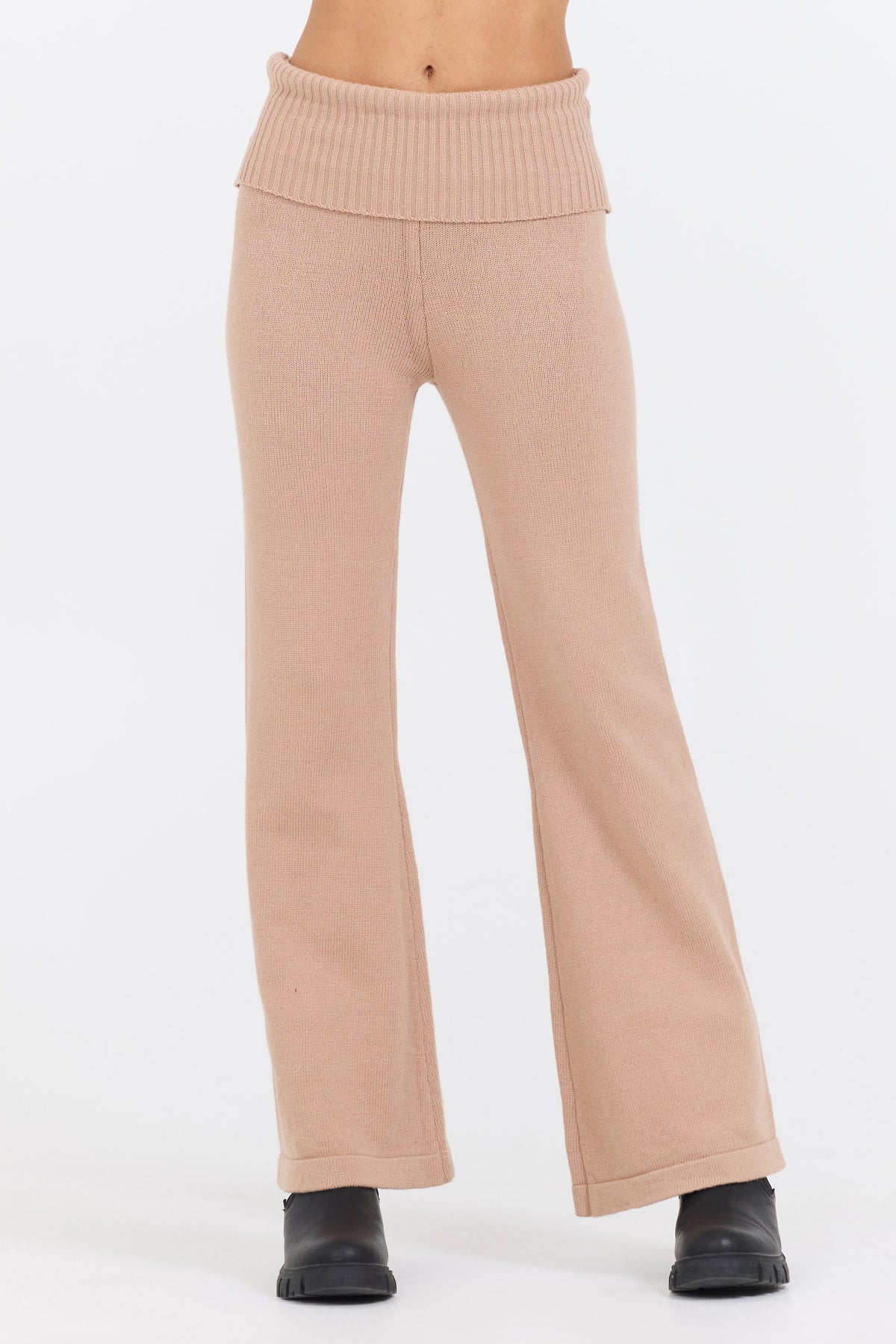 Vintage Havana | Salted Caramel Slim Fit Knit Fold Over Flare Pant
