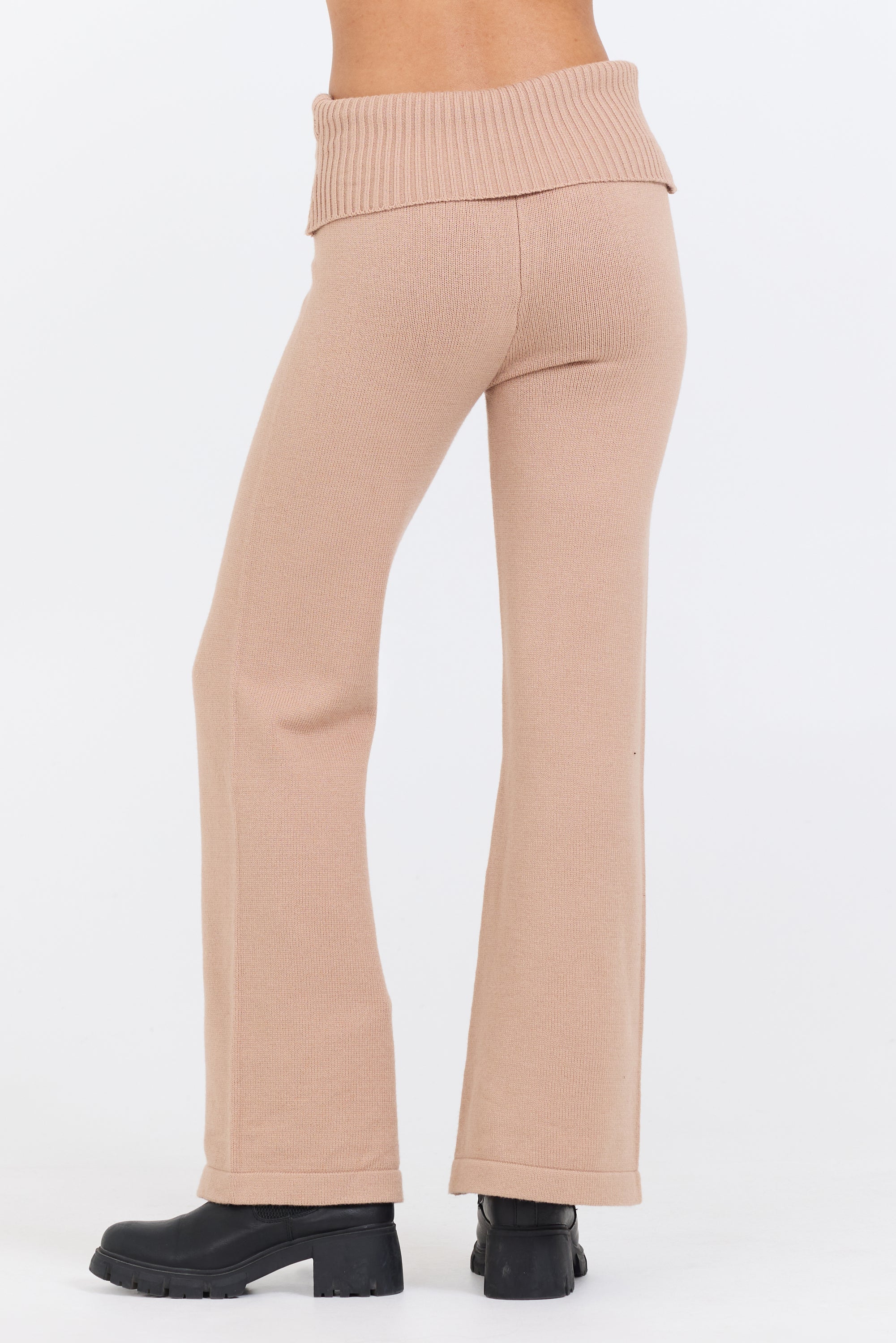 Vintage Havana | Salted Caramel Slim Fit Knit Fold Over Flare Pant