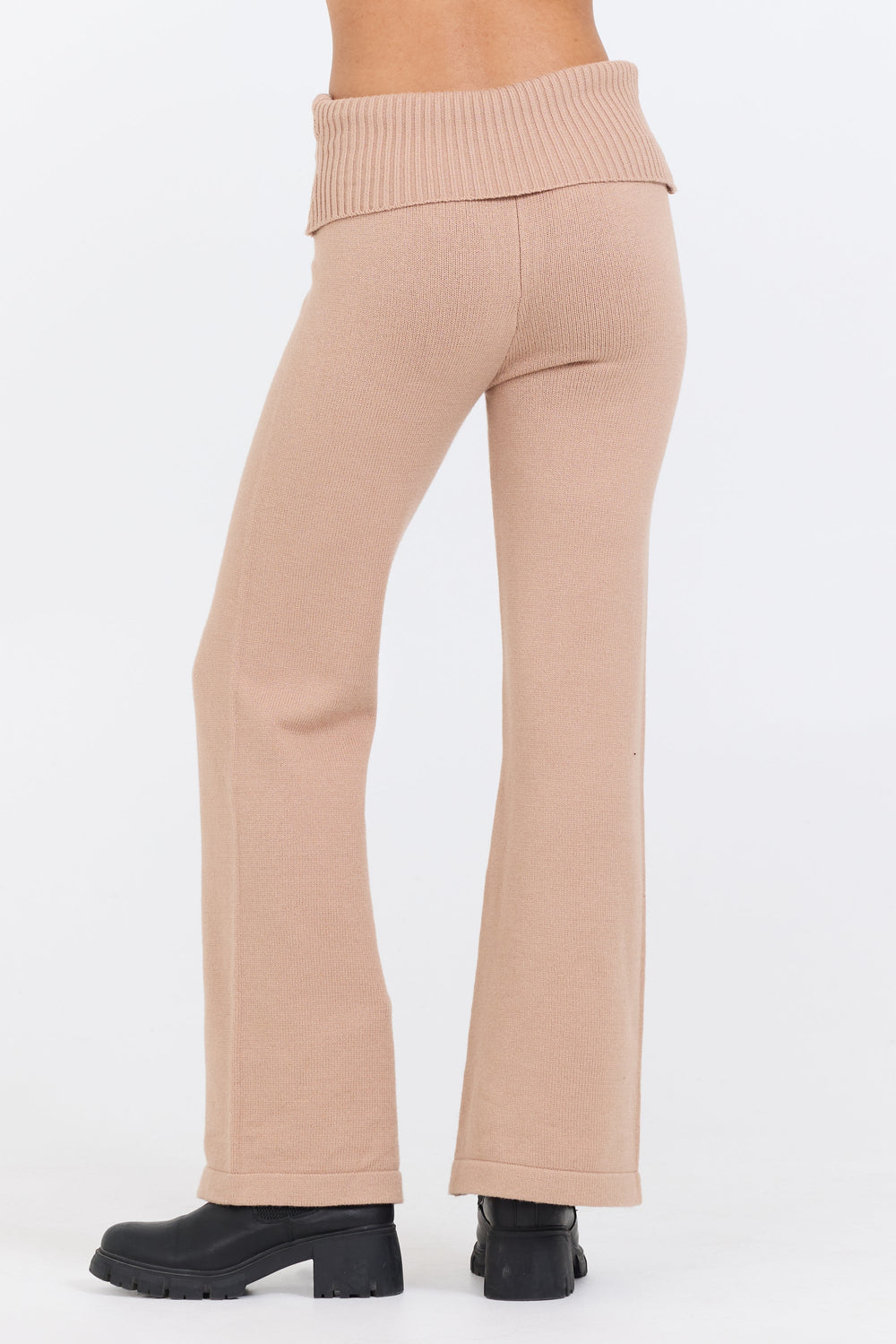 Vintage Havana | Salted Caramel Slim Fit Knit Fold Over Flare Pant