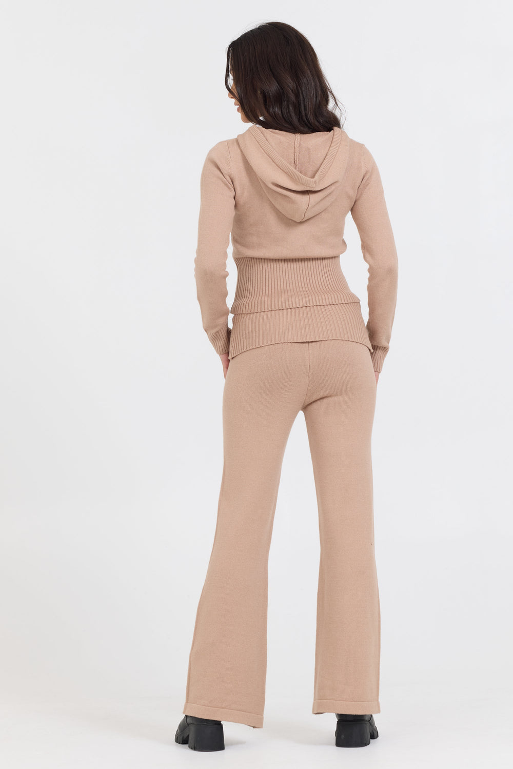 Vintage Havana | Salted Caramel Slim Fit Knit Fold Over Flare Pant