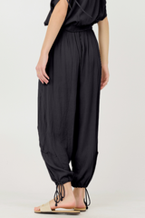 Vintage Havana | Black Rayon Crinkle Bottom Pants