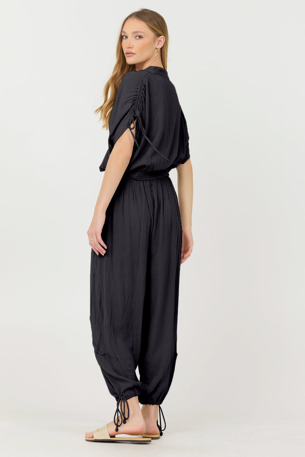 Vintage Havana | Black Rayon Crinkle Bottom Pants