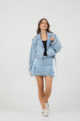Vintage Havana | Light Wash Denim Cargo Skirt