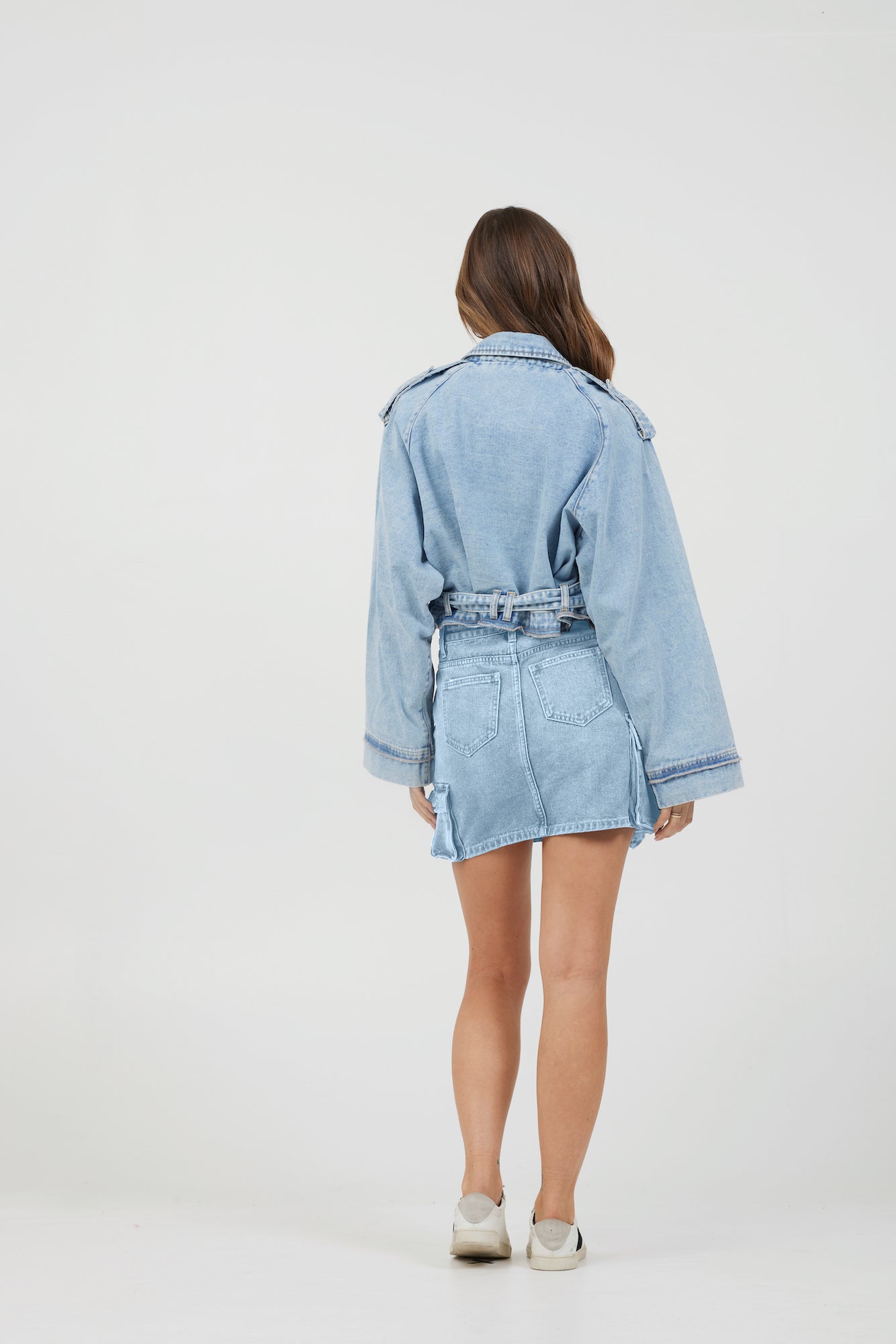 Vintage Havana | Light Wash Denim Cargo Skirt