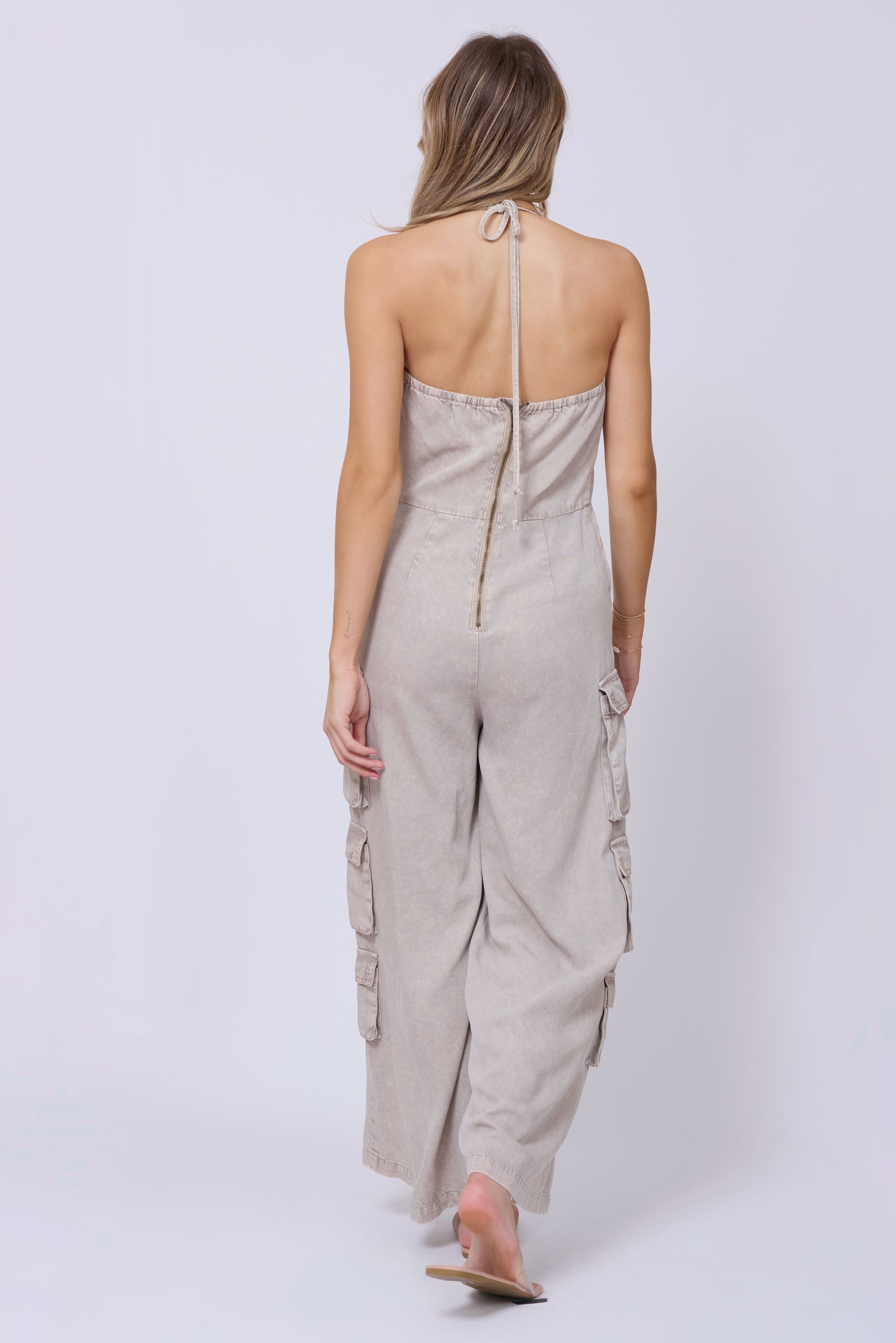 Vintage Havana | Khaki Tencel Jumpsuit