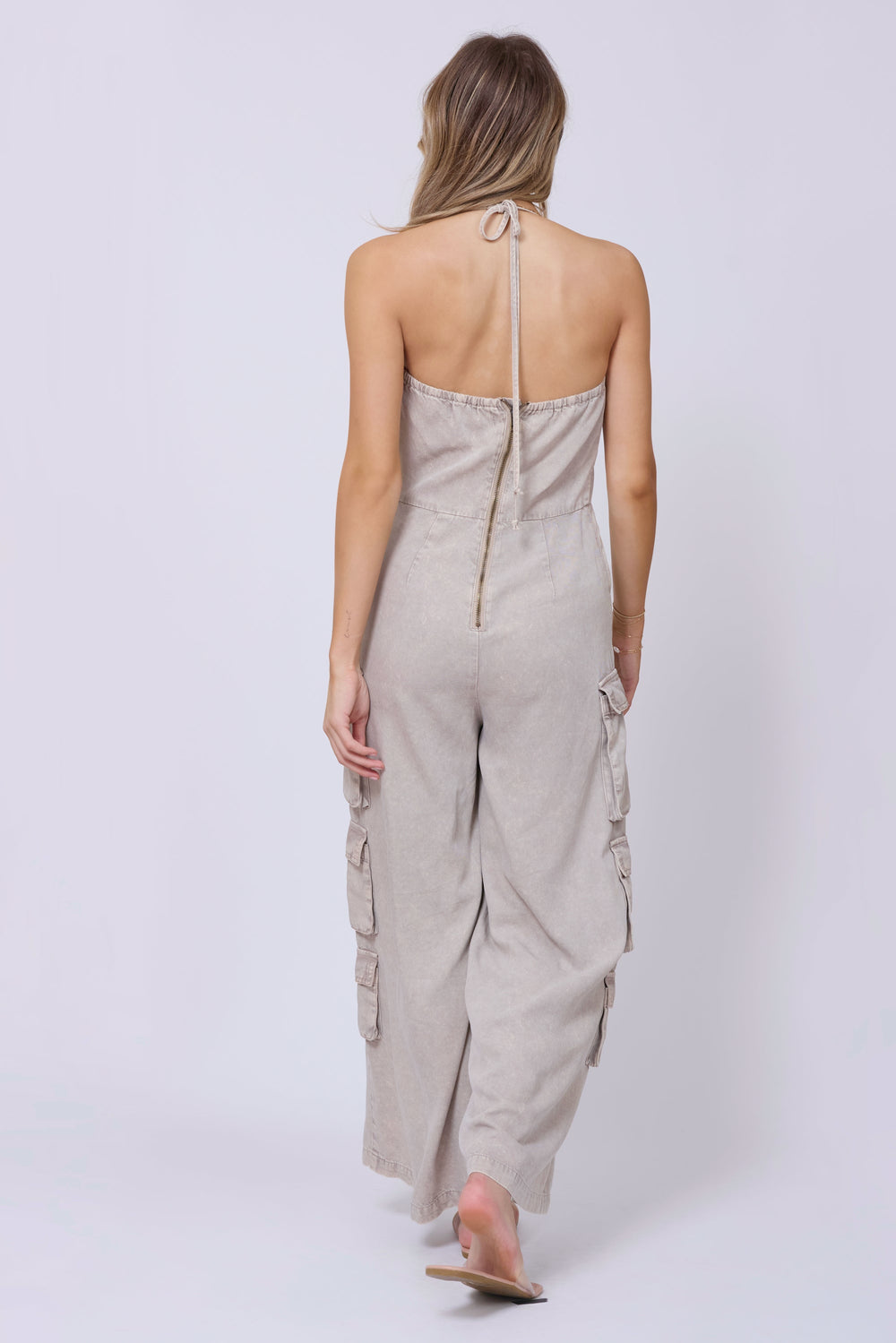 Vintage Havana | Khaki Tencel Jumpsuit
