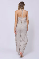 Vintage Havana | Khaki Tencel Jumpsuit