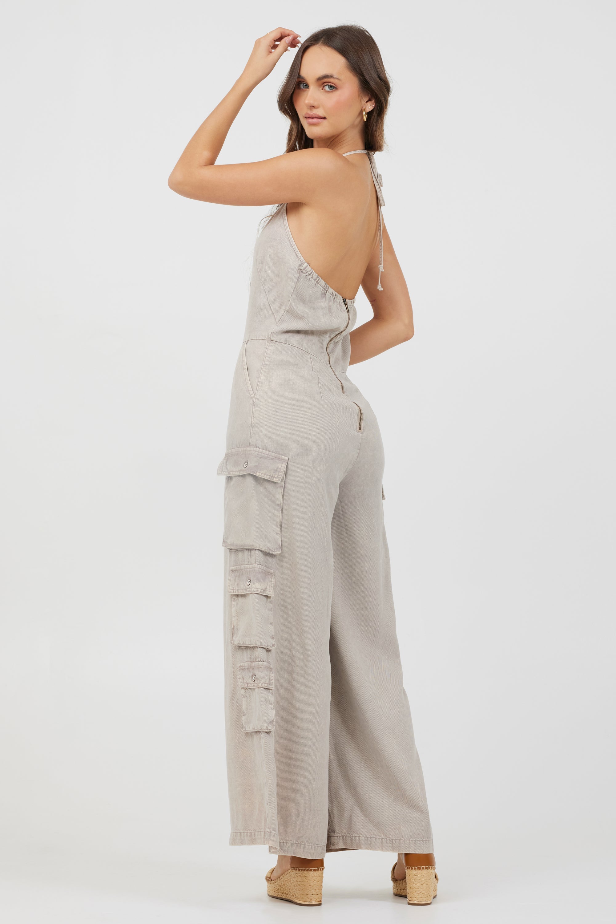 Vintage Havana | Khaki Tencel Jumpsuit