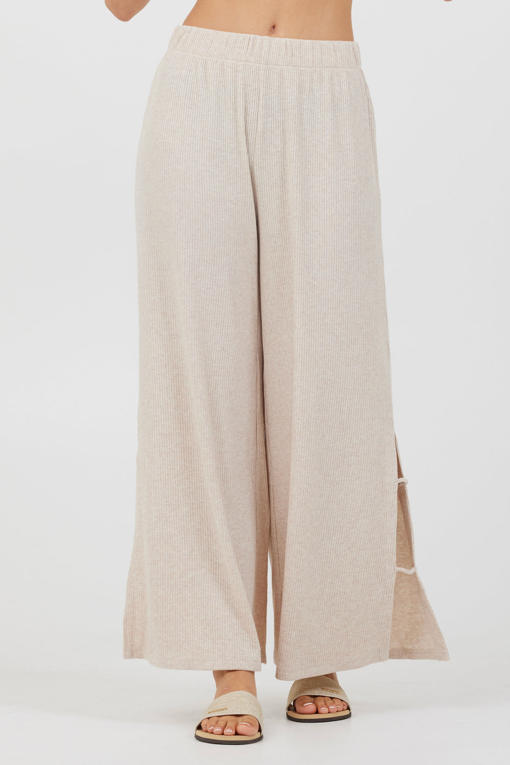 Vintage Havana | Heather Oatmeal Drapey Knit Cut Out Pants