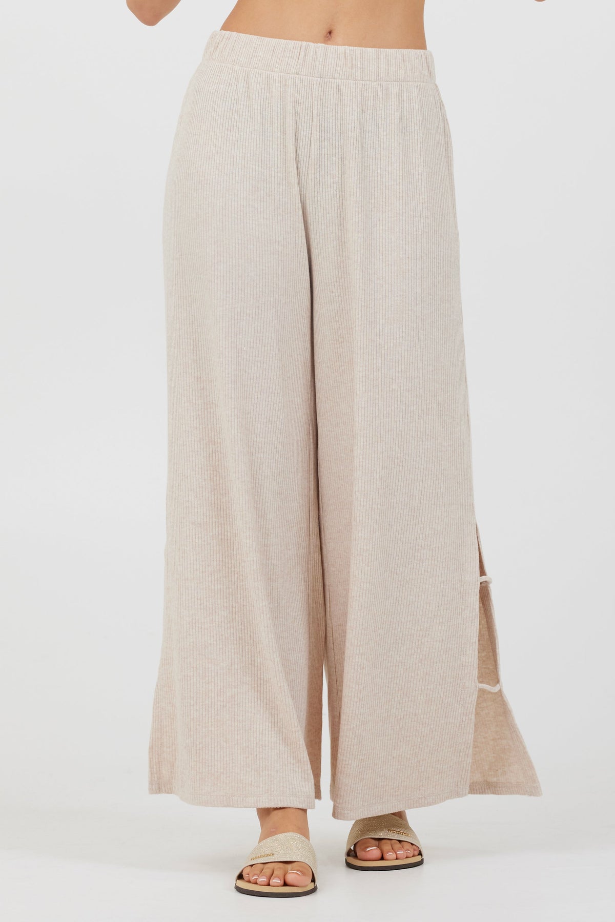 Vintage Havana | Heather Oatmeal Drapey Knit Cut Out Pants