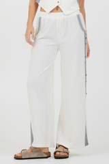 Vintage Havana | Cream Heather Grey Texture Knit Pant W Contrast Rib