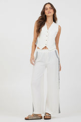 Vintage Havana | Cream Heather Grey Texture Knit Pant W Contrast Rib