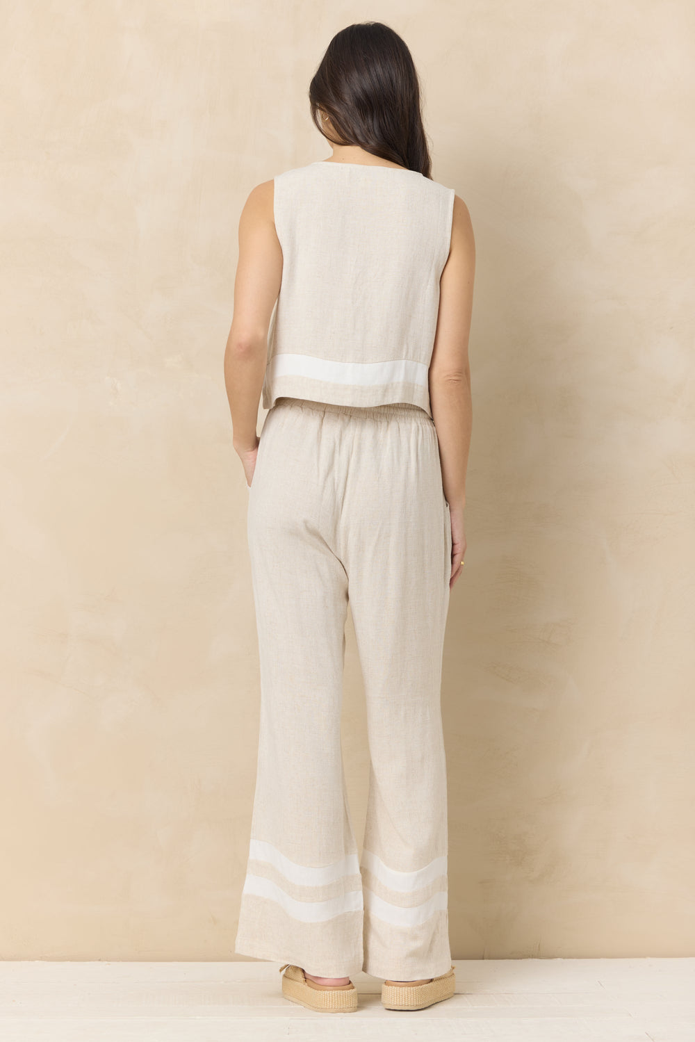 Vintage Havana | Linen Blend Tie Front Top with Contrast Stripe