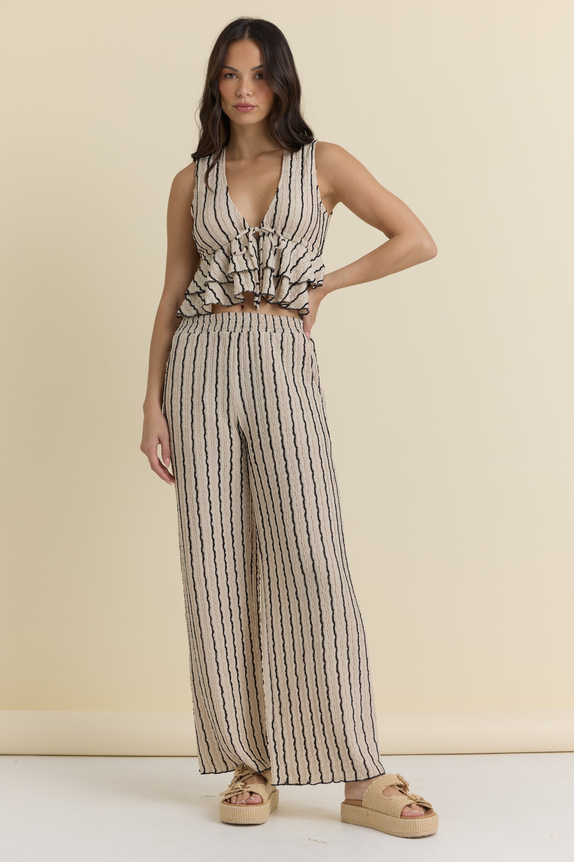 Vintage Havana | Novelty Knit Front Tie Top