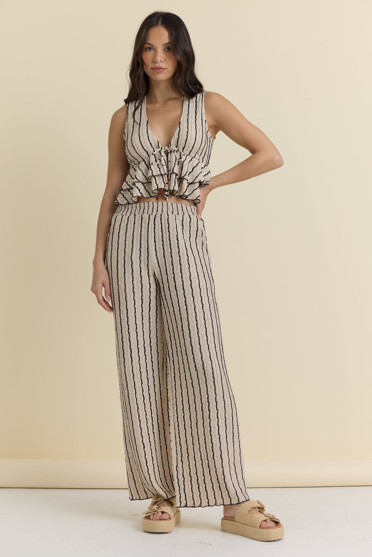 Vintage Havana | Novelty Knit Front Tie Top