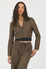 Vintage Havana | Faux Leather Cropped Blazer