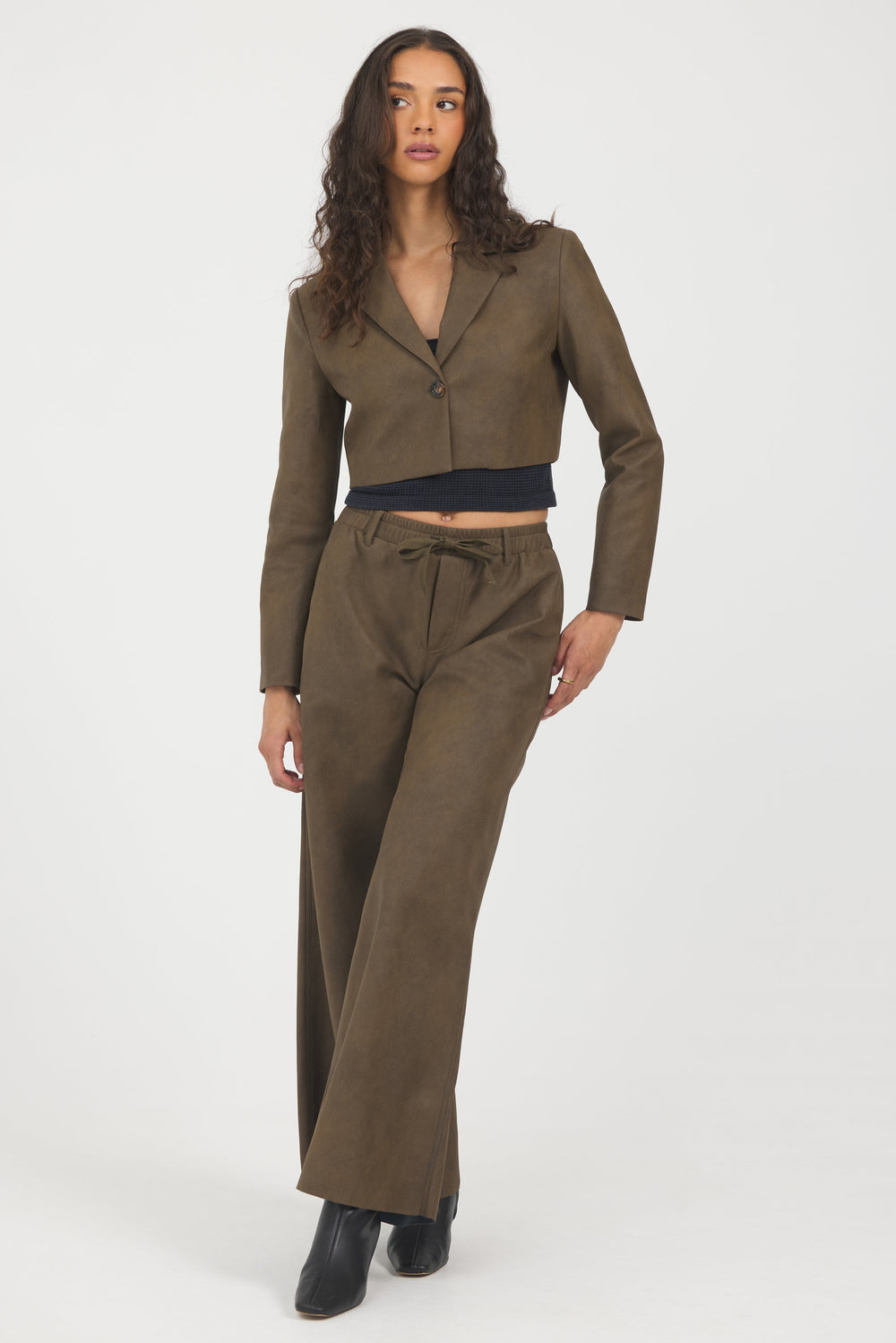 Vintage Havana | Faux Leather Cropped Blazer