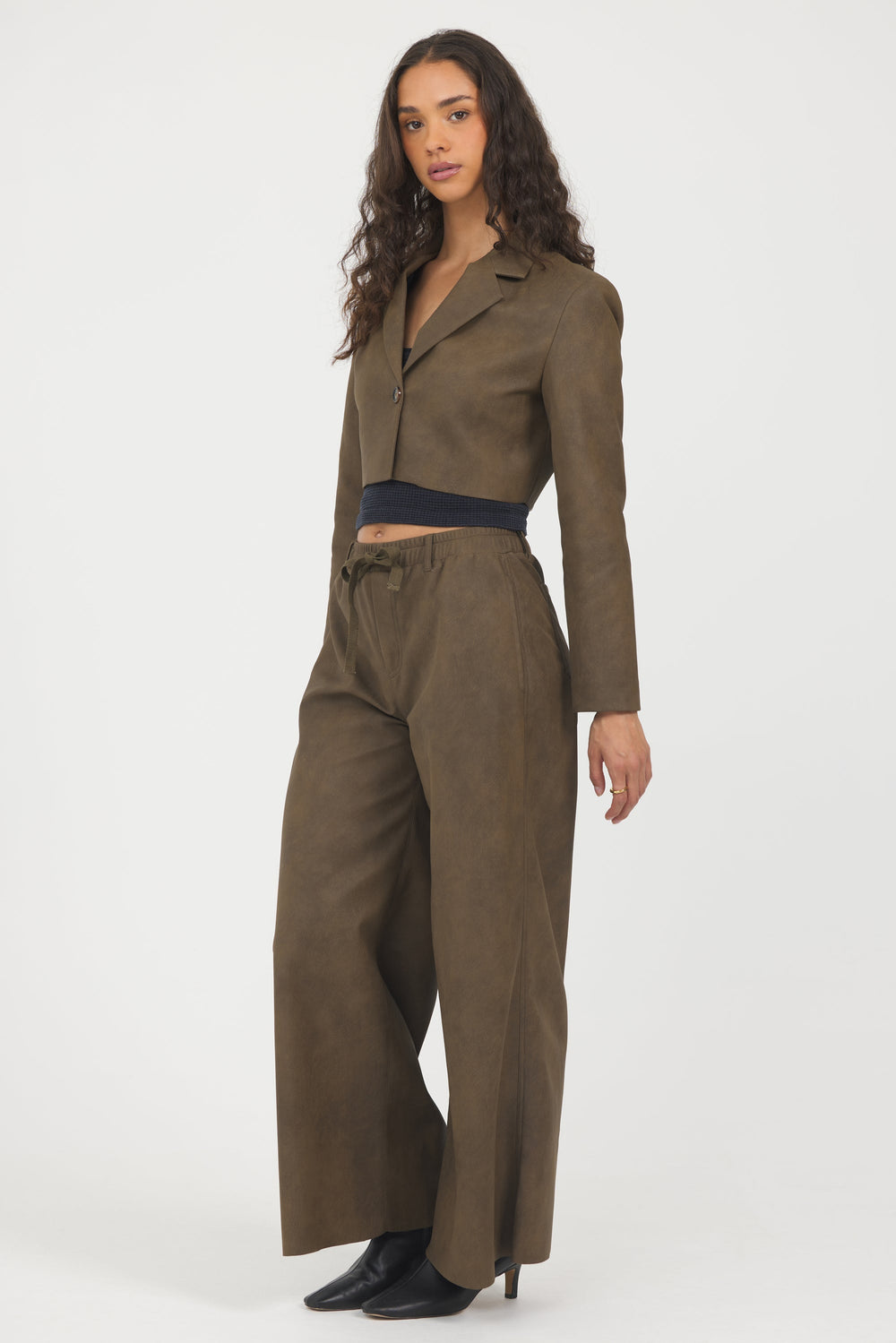 Vintage Havana | Faux Leather Cropped Blazer