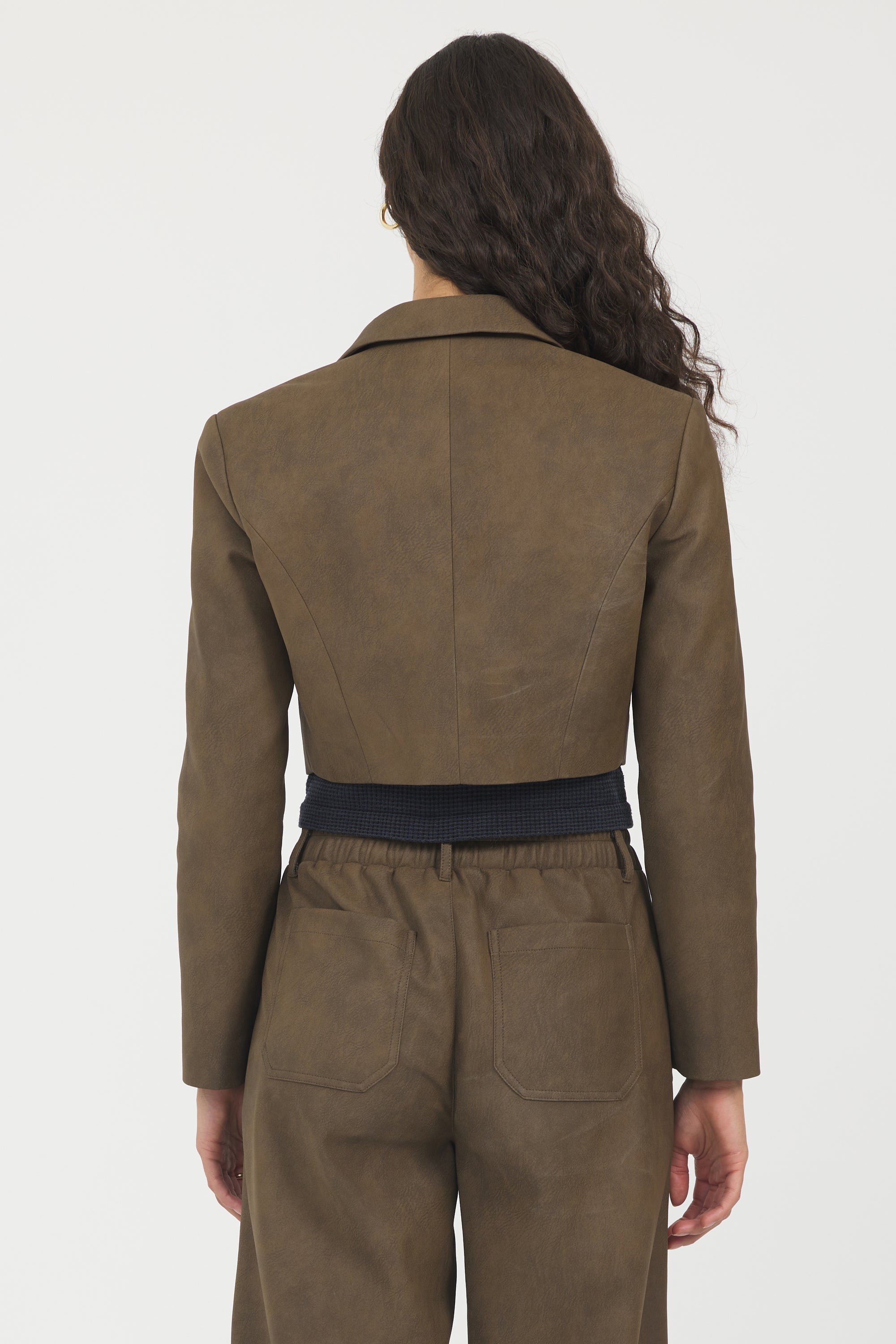 Vintage Havana | Faux Leather Cropped Blazer