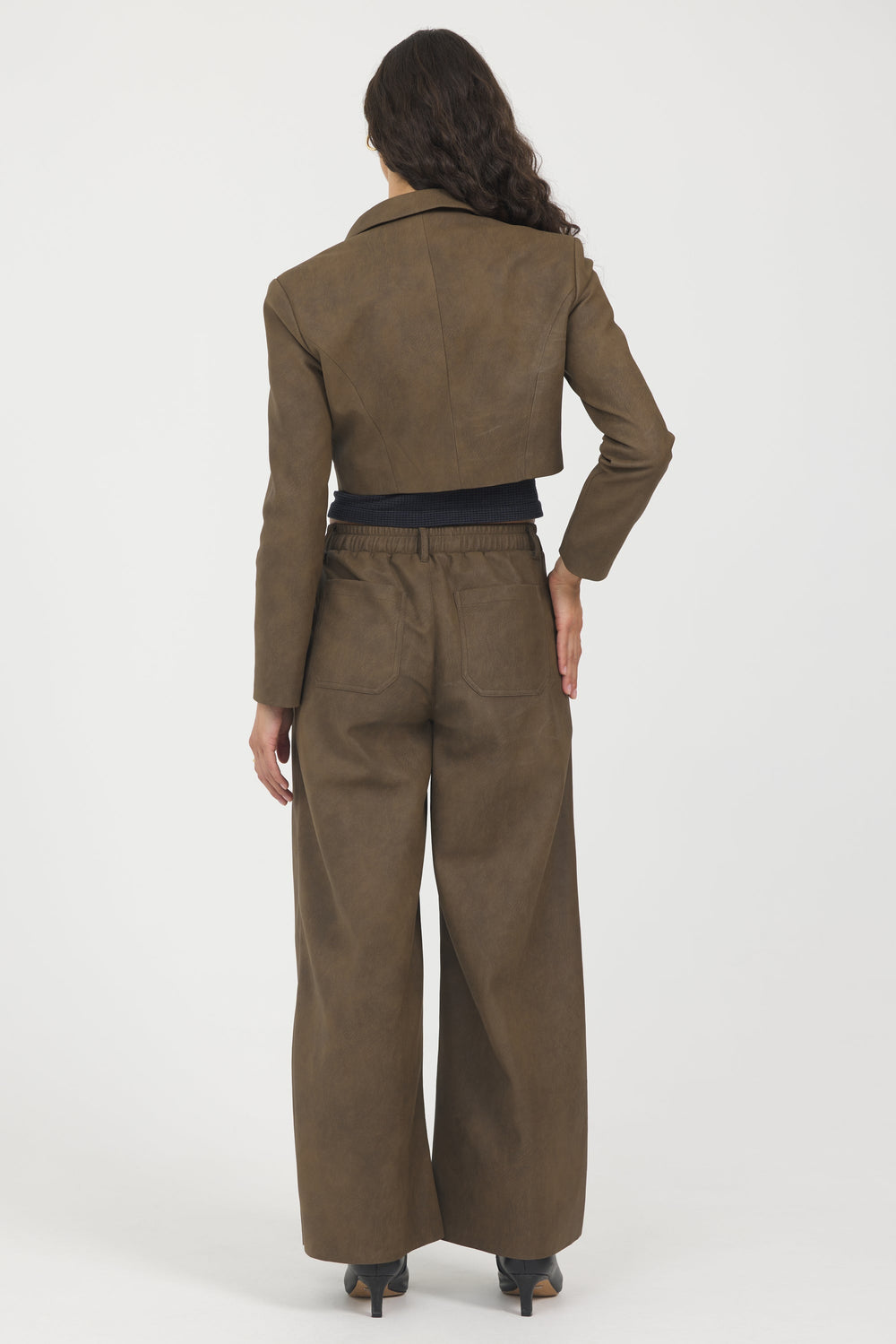 Vintage Havana | Faux Leather Cropped Blazer