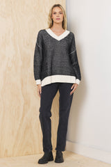 Vintage Havana | Honeycomb Knit V Neck Sweater