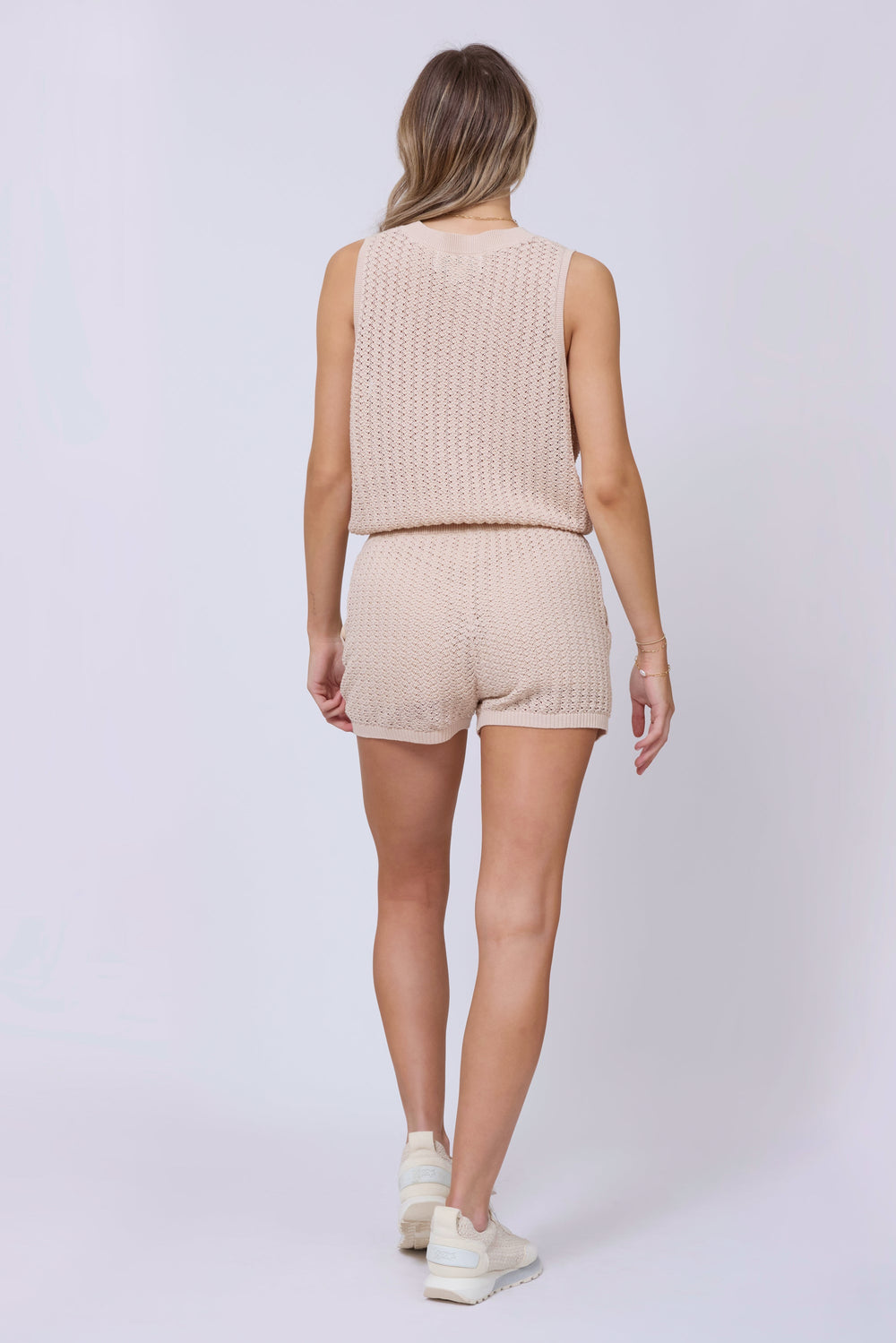 Vintage Havana | Bali Beige Open Crochet Shorts