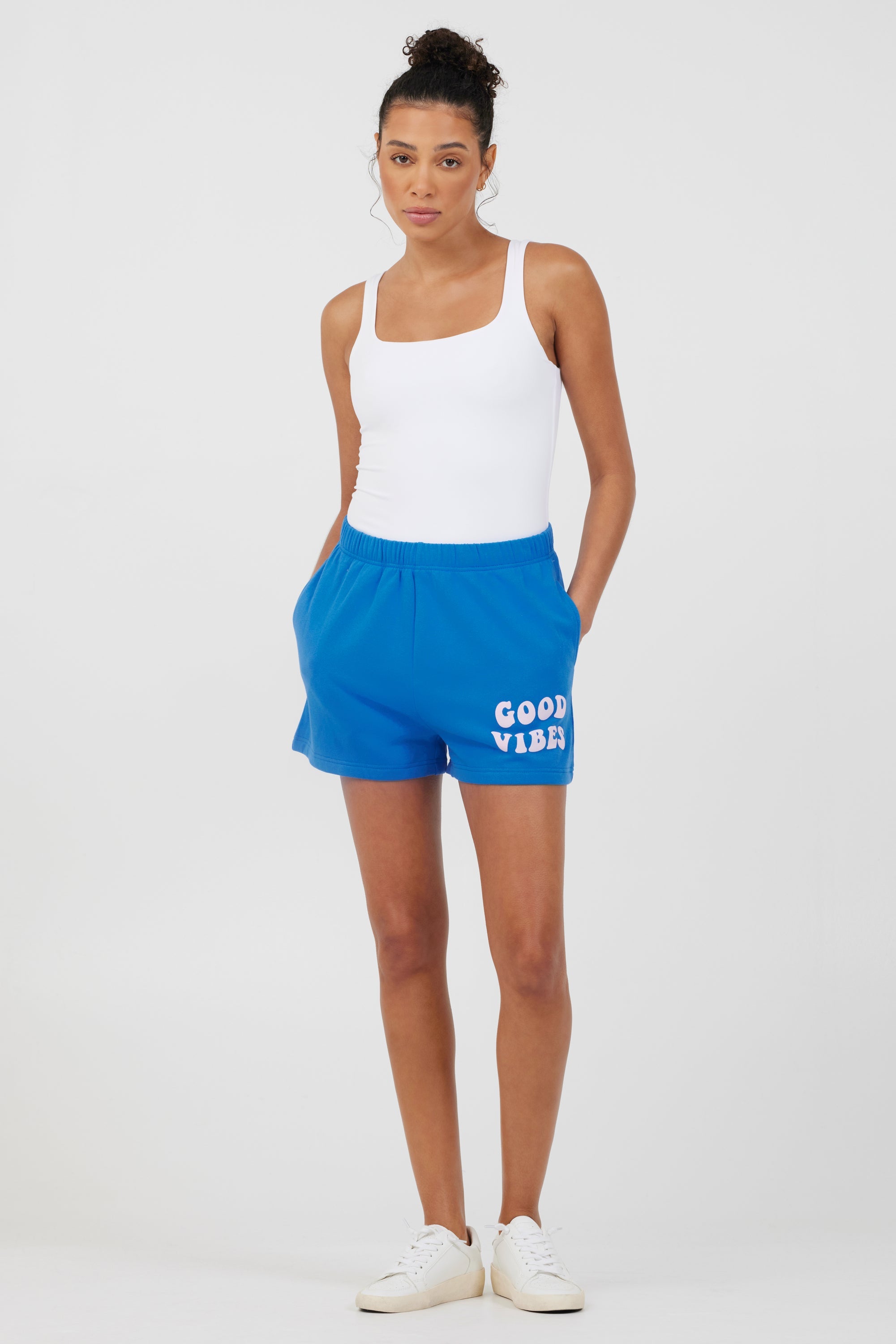 Vintage Havana | Royal Blue W/ Pink Puff "Good Vibes" Surf Wash Shorts