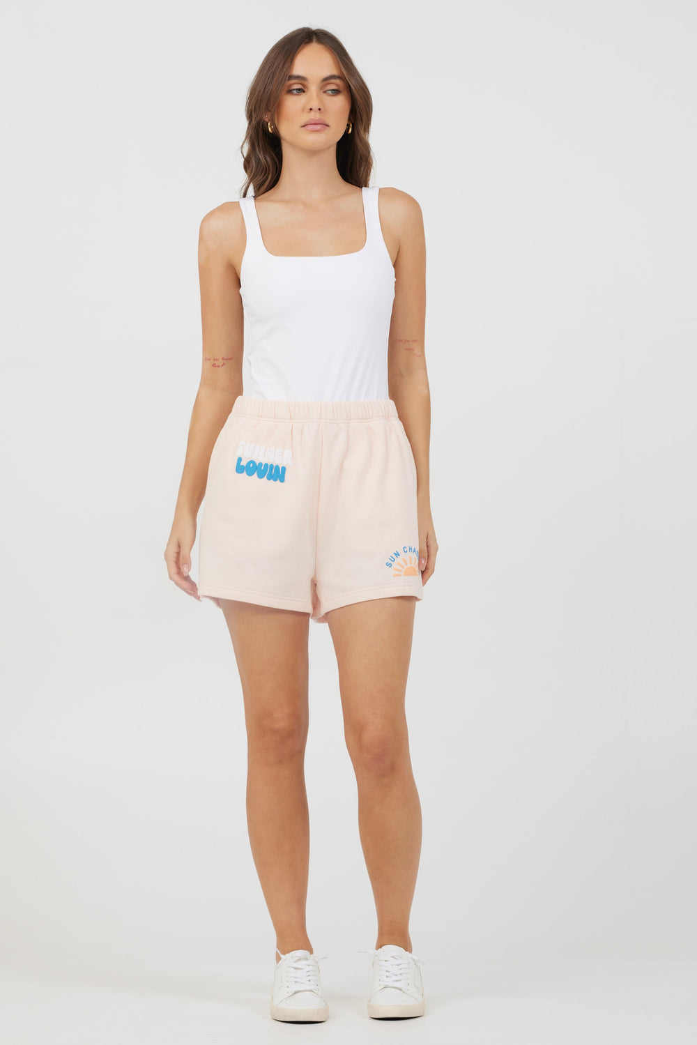 Vintage Havana | Peach Parfait W/ Multi Puff "Sunchaser" Surf Wash Shorts