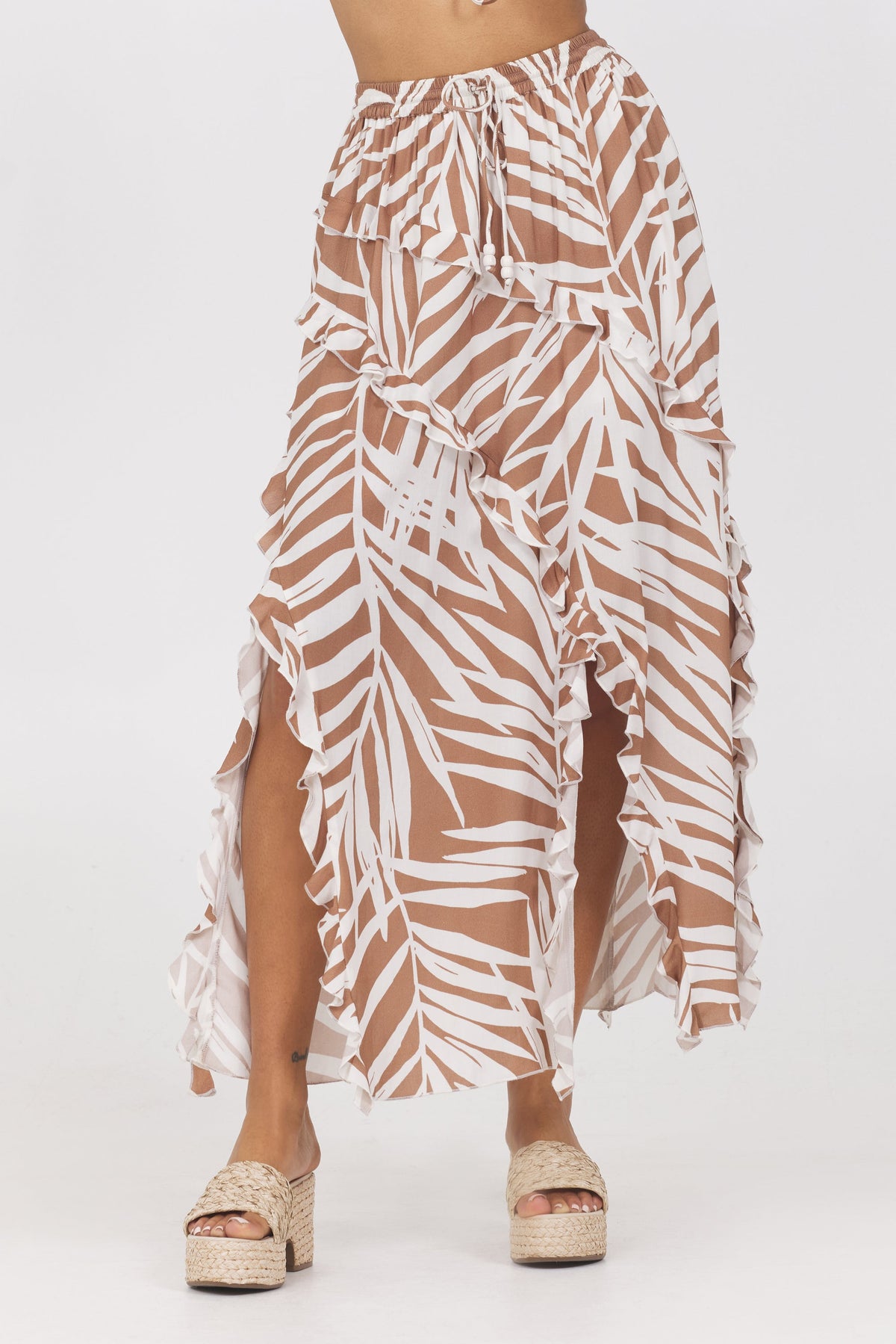 Vintage Havana | Printed Rayon Ruffle Maxi Skirt