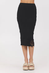 Vintage Havana | Black Rib Midi Skirt w/ Crochet Insert
