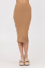 Vintage Havana | Caramel Rib Midi Skirt w/ Crochet Insert
